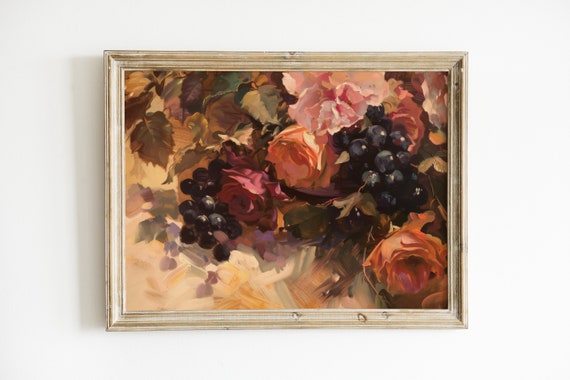 Rose Painting Floral Country Cottage Decor Art Print