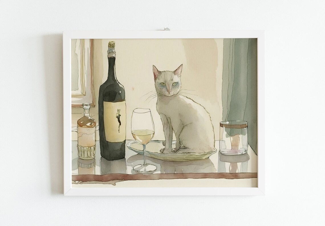 Cat Painting, Maximalist Retro Apartment Art Print - Image 2