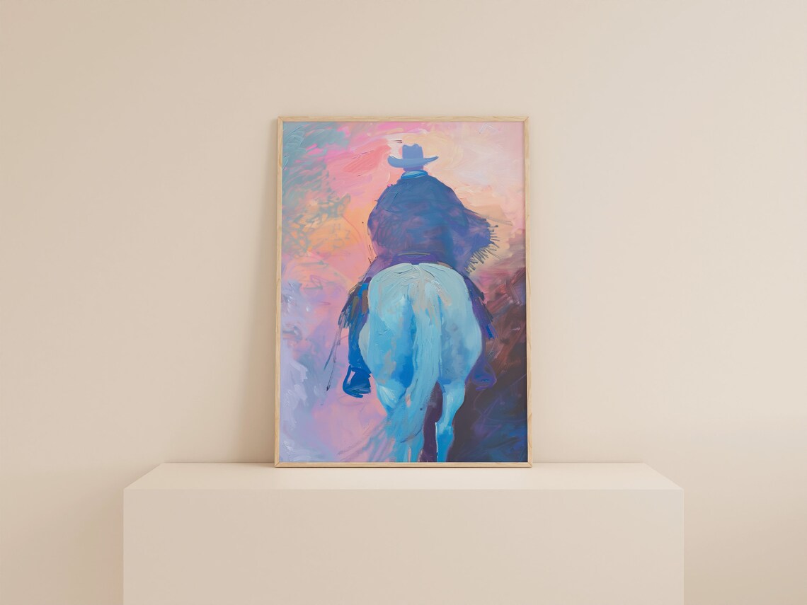 Cowboy Sunset Art Print, Western Pink Aesthetic - Image 2