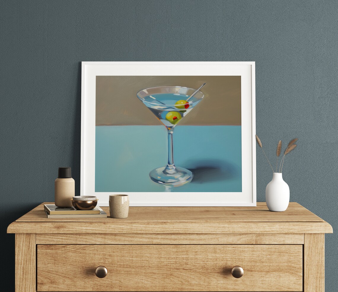 Martini Print Art For Bar Cart, Retro Apartment Decor - Image 3