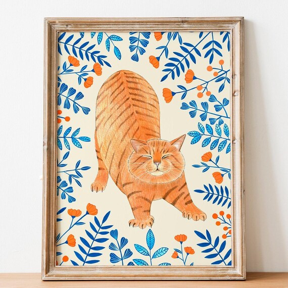 Orange Cat Whimsical Boho Nursery Art Print