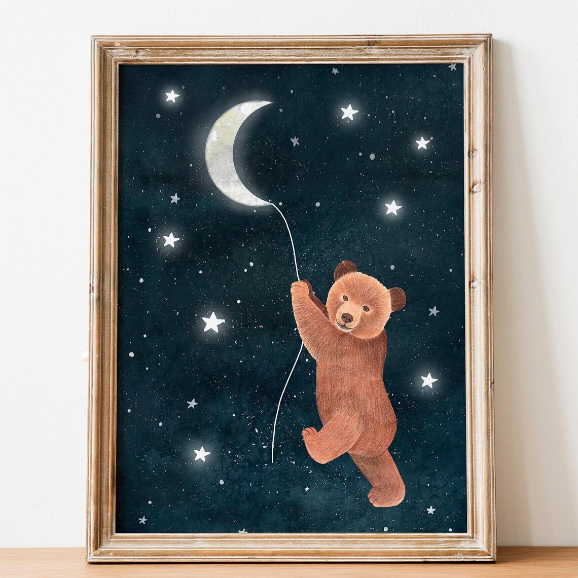 Bear Forest Nursery Art Print, Starry Night Inspired