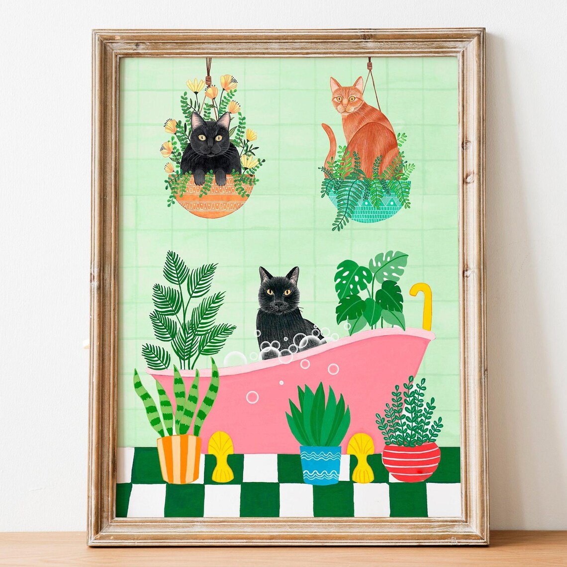 Funny Black Cat Bathroom Poster, Toilet Decor Print