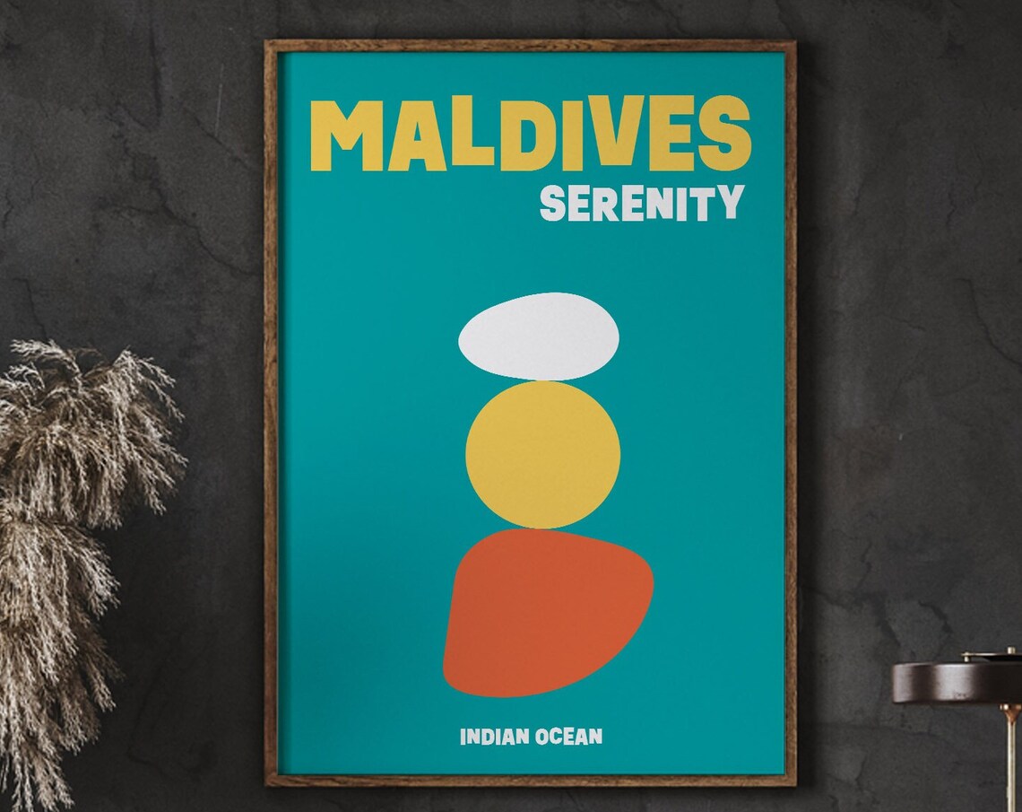 Maldives Serenity Indian Ocean Minimalist Cairn Stones Art Poster