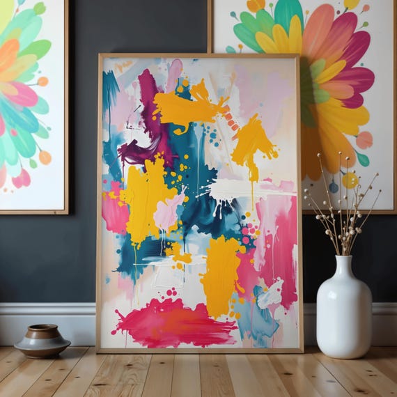 Abstract Color Splash Wall Art Modern Paint Stroke Artwork Contemporary Print Colorful Expression Minimal Decor