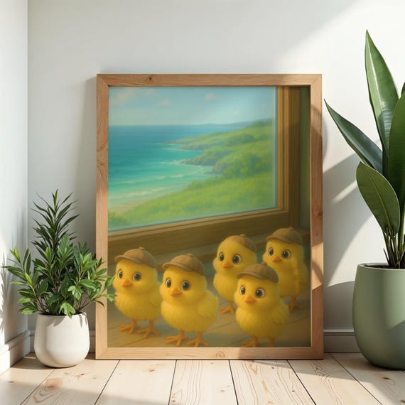 Cute Baby Chicks Wall Art Nursery Animal Farm Decor Yellow Chick Kids Room