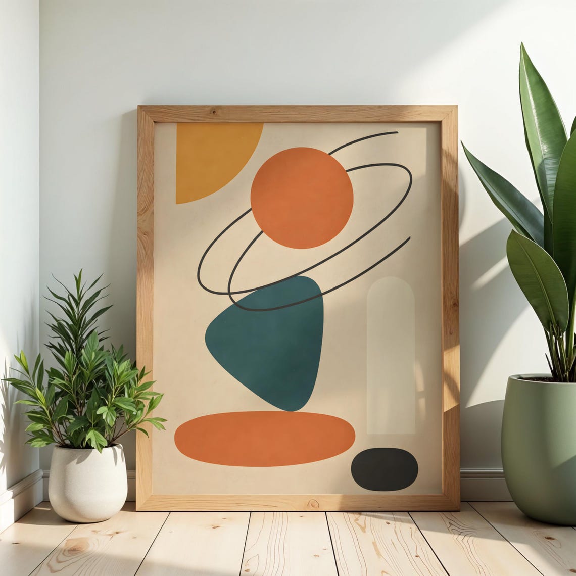 Midcentury Abstract Geometric Wall Art Neutral Beige Modern Shapes