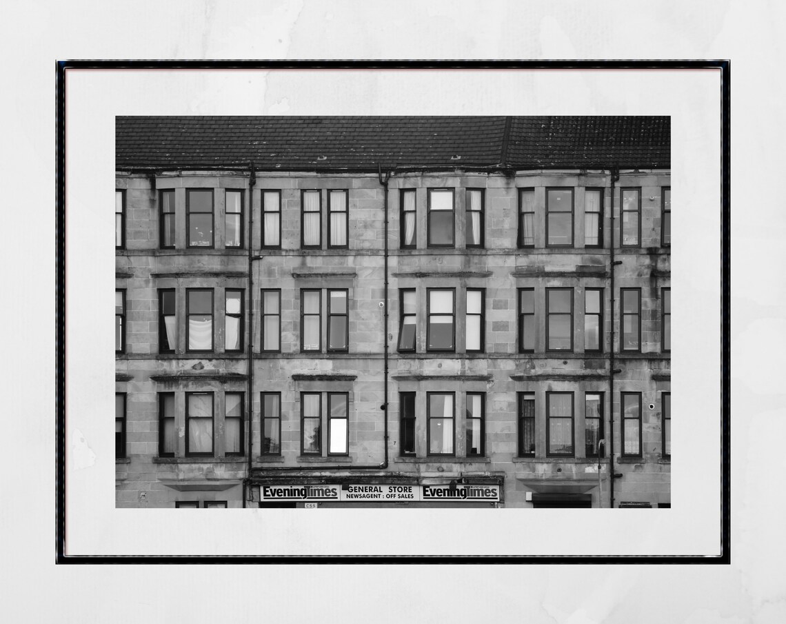 Historic Glasgow Tenements Black And White Urban Photo Poster
