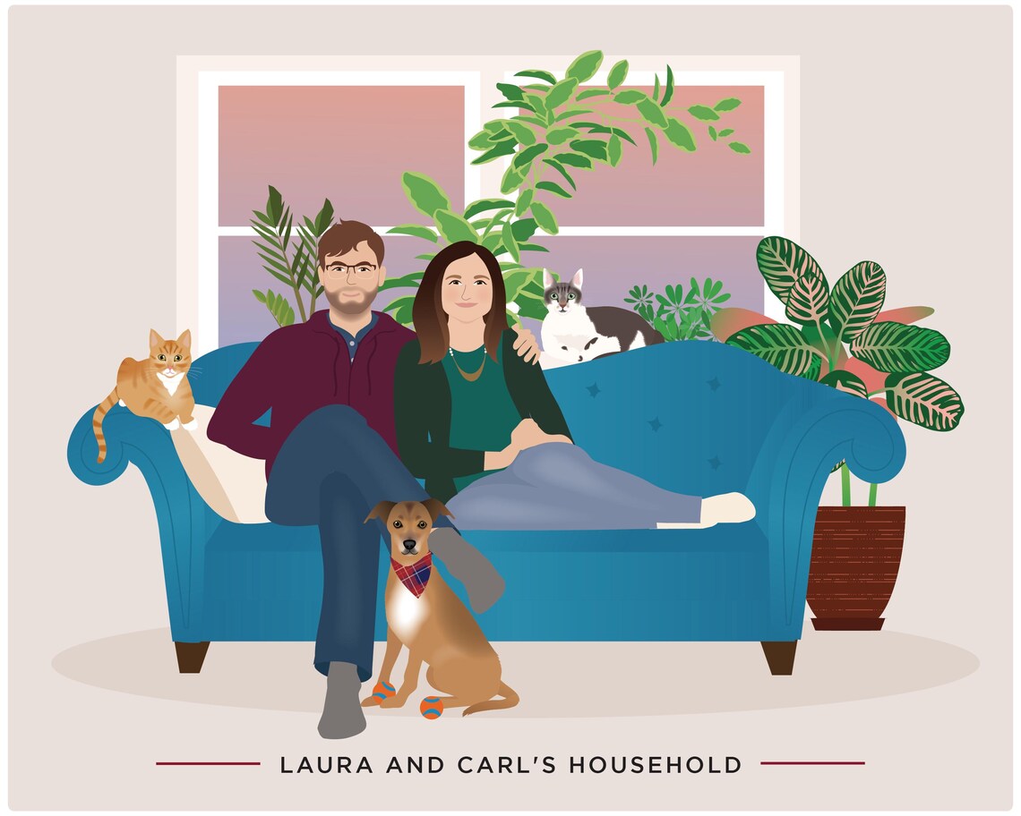 Custom Family Portrait, Personalized Illustration