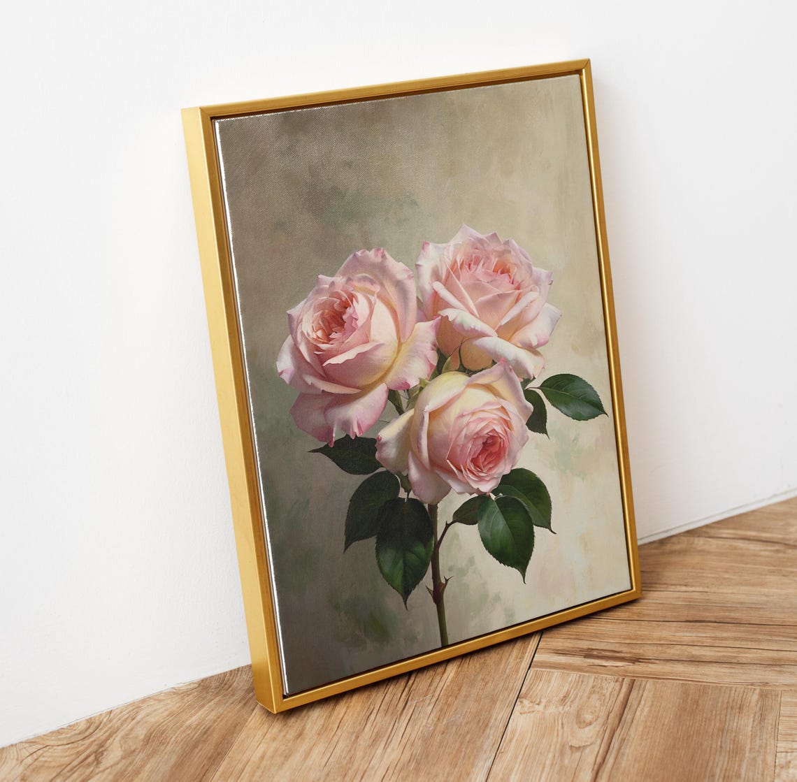 Blush Pink Roses Three Blooms Oil Painting Floral Romantic Poster - Image 5