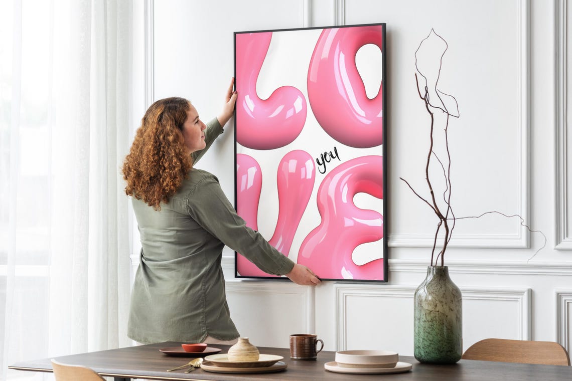 Pink 3D Bubble Letter Love You Sign Girly Dorm Room Wall Art Poster - Image 4