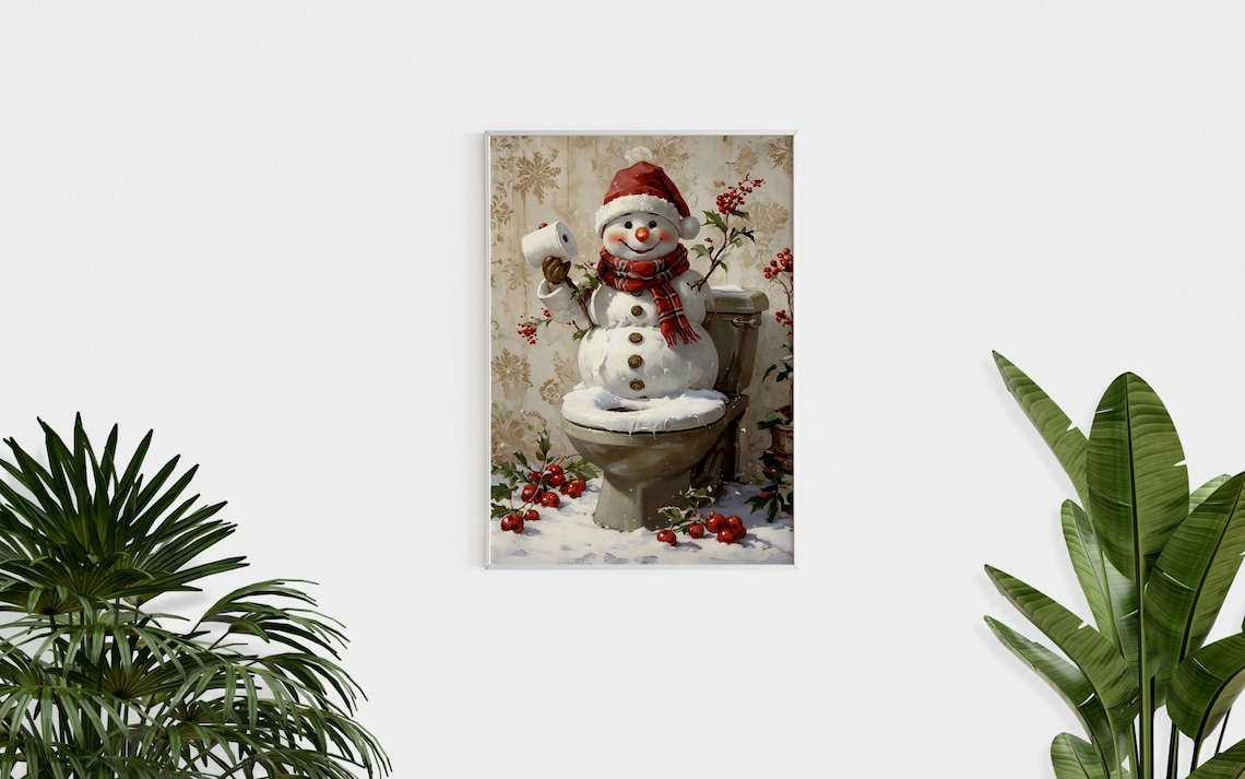 Snowman In Toilet Funny Bathroom Art Print - Image 3