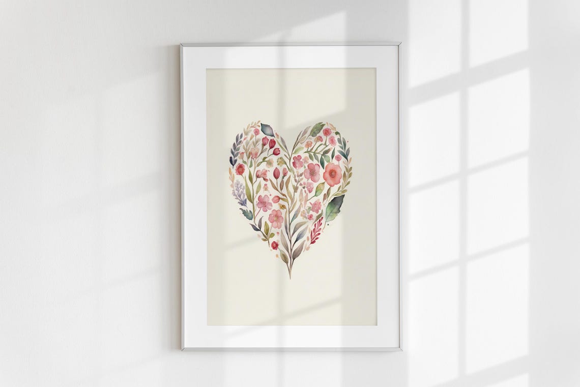 Wildflower Heart Shape Pink Blooms Watercolor Valentine Floral Poster - Image 6