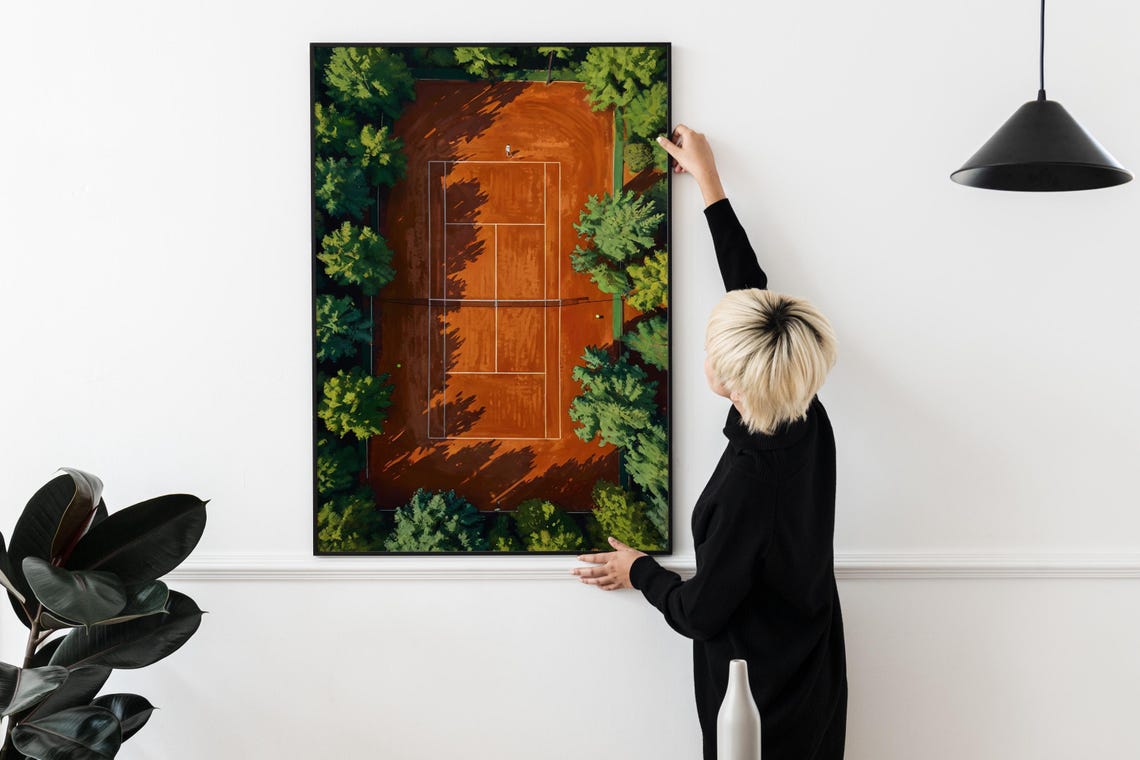 Tennis Wall Art Trendy Art Prints Green Wall Decor Tennis Poster Retro Wall Art Aerial Tennis Court Print Sports Prints Print - Image 2