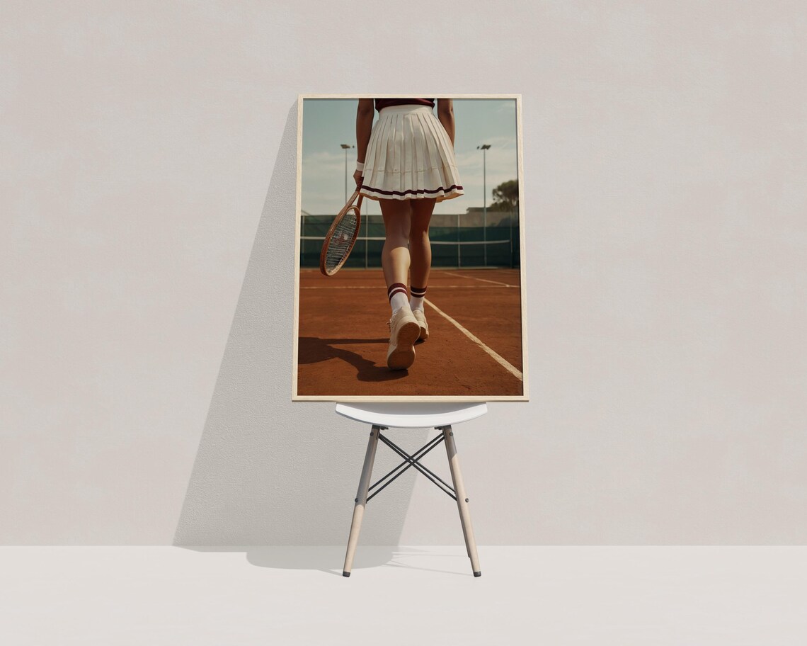 Tennis Girl White Pleated Skirt Clay Court Retro Racket Sports Poster - Image 3