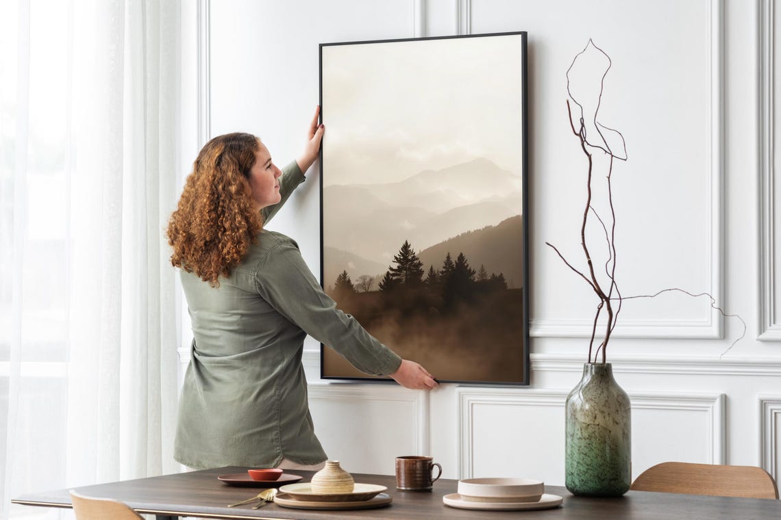 Neutral Sepia Mountain Layers Misty Pines Monochrome Photo Poster - Image 4