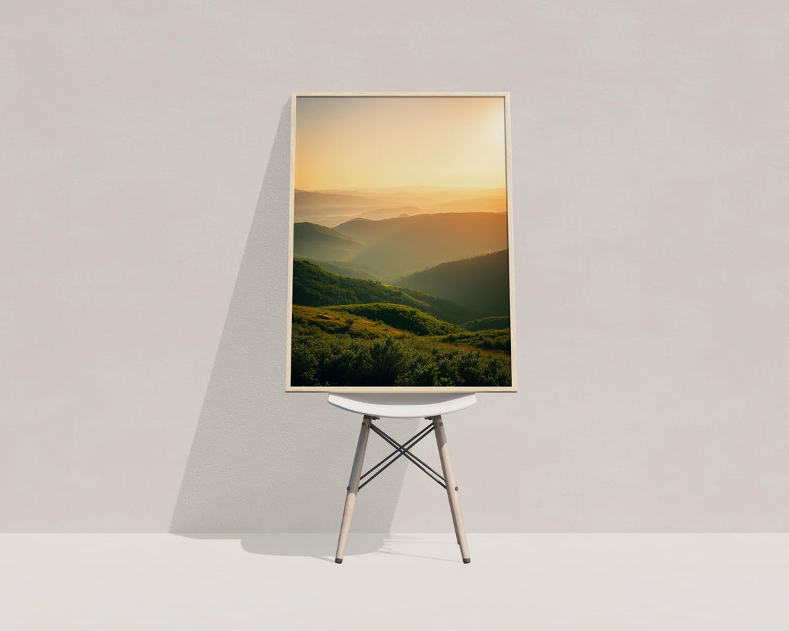 Golden Sunrise Rolling Green Mountain Ridges Layered Hills Poster - Image 3