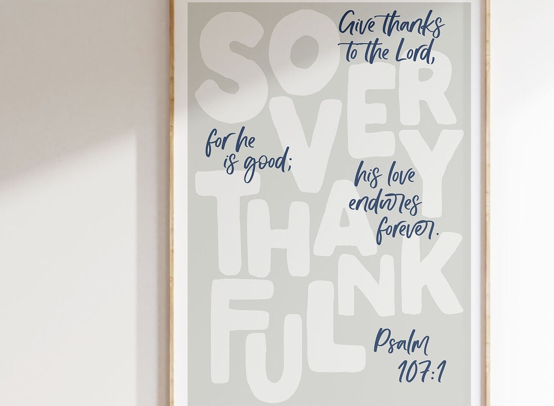 Give Thanks Psalm 107:3 Christian Poster Print - Image 3