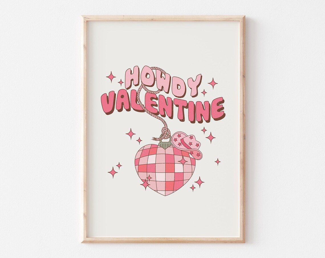 Howdy Valentine Heart Disco Ball Lasso Cowboy Western Art Print