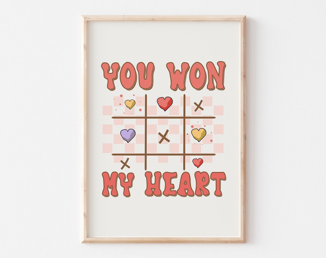 You Won My Heart Retro Tic Tac Toe Valentine Quote Art Poster