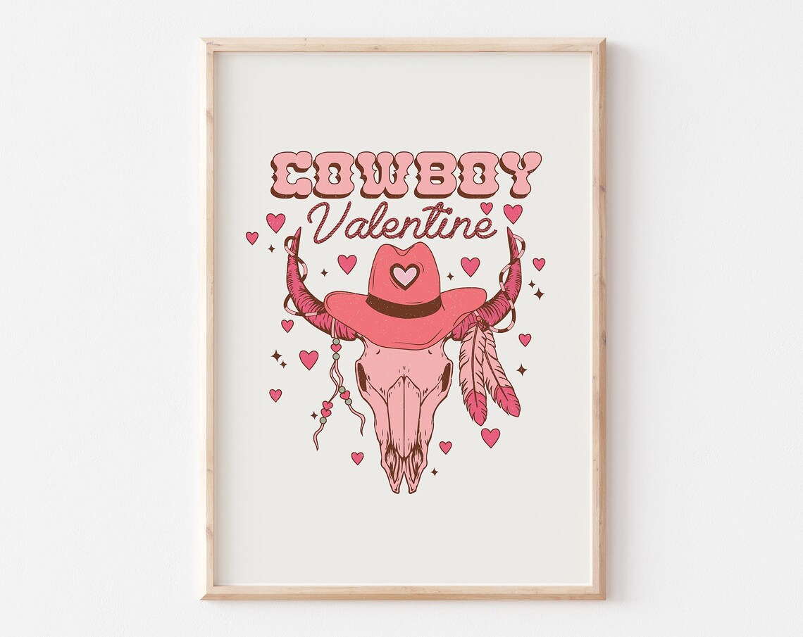 Cowboy Valentine Print Trendy Valentines Day Art Western Valentine Png Retro Valentines Sublimation Howdy Valentines Cowgirl