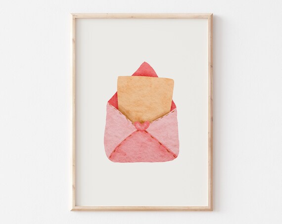 Trendy Pink Valentines Day Wall Art Love Letter Print Valentines Day Watercolor Art Cute Minimalist Valentines Day Party Decor