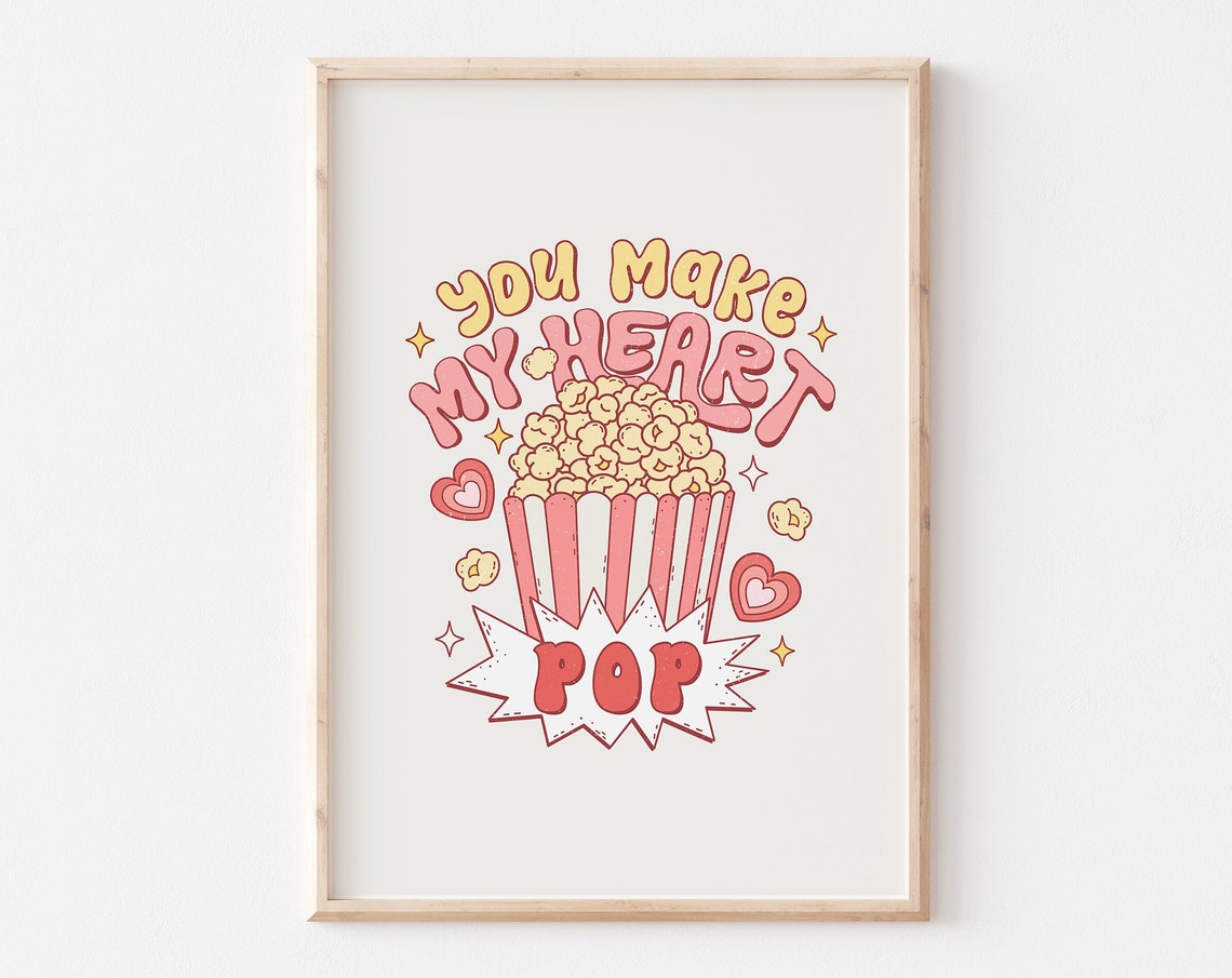 You Make My Heart Pop Retro Popcorn Bucket Valentine Art Poster