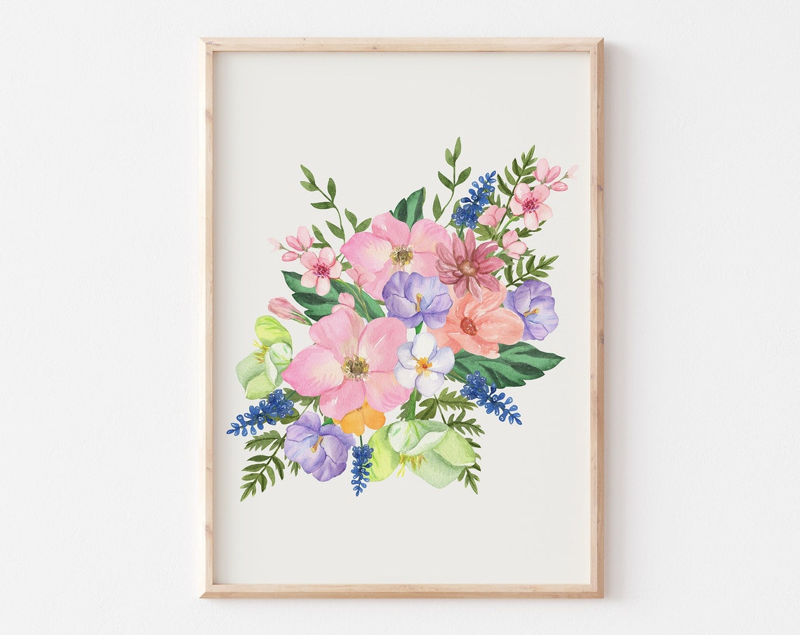 Colorful Wildflower Bouquet Watercolor Floral Spring Wall Poster