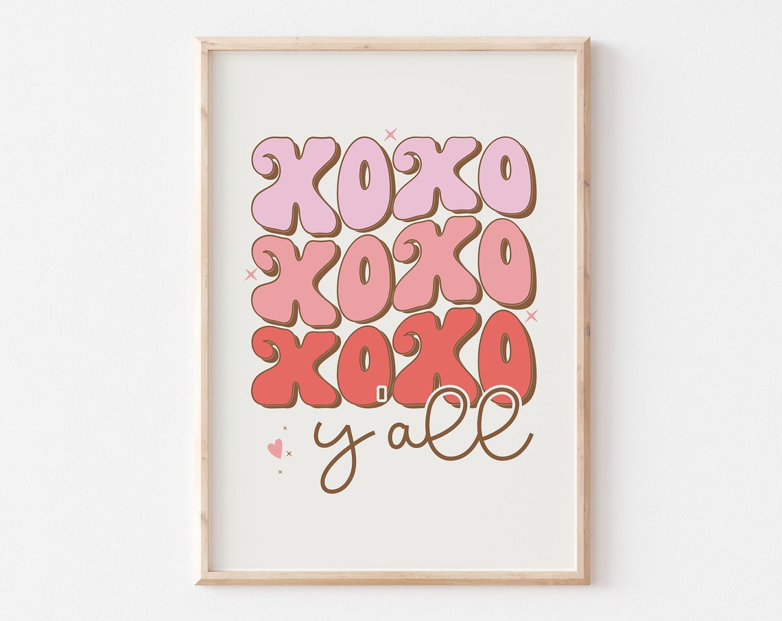 XOXO Yall Retro Bubble Letter Southern Valentine Quote Art Poster