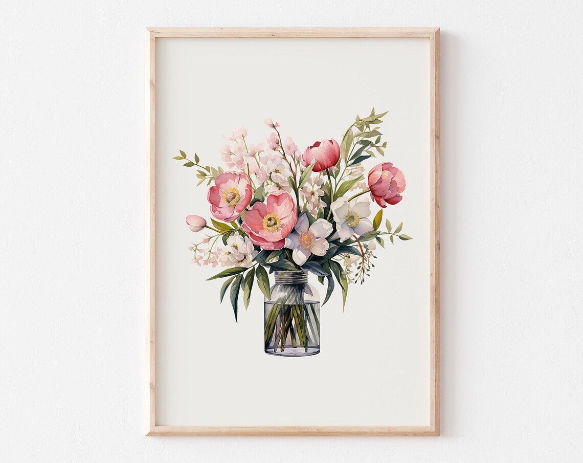Flowers In A Vase Print Watercolor Flower Print Spring Wall Art Floral Wall Art Wildflower Painting Flower Bouquet Art Print