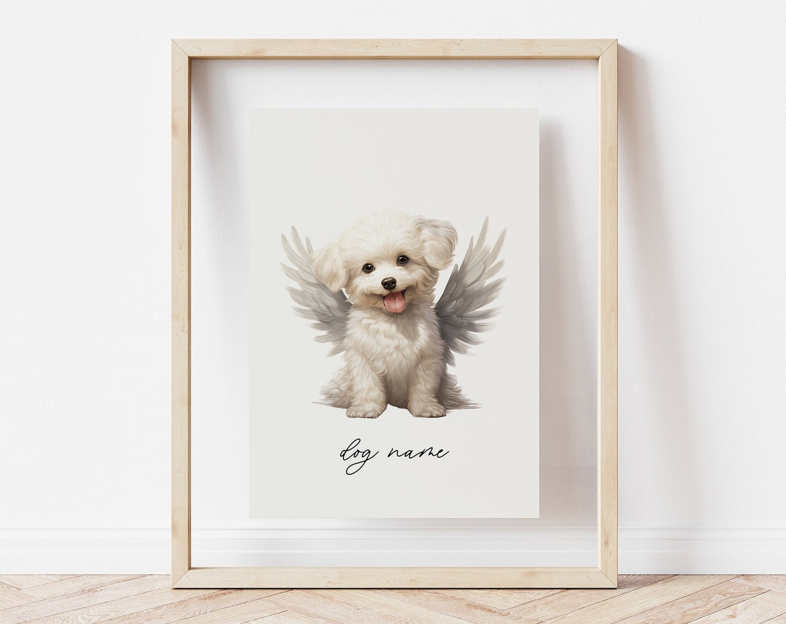 Sweet Angel Puppy with Wings Personalized Dog Memorial Gift Poster - Image 5