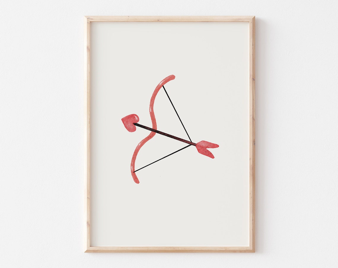 Minimalist Watercolor Cupid Bow and Arrow Valentine Art Poster