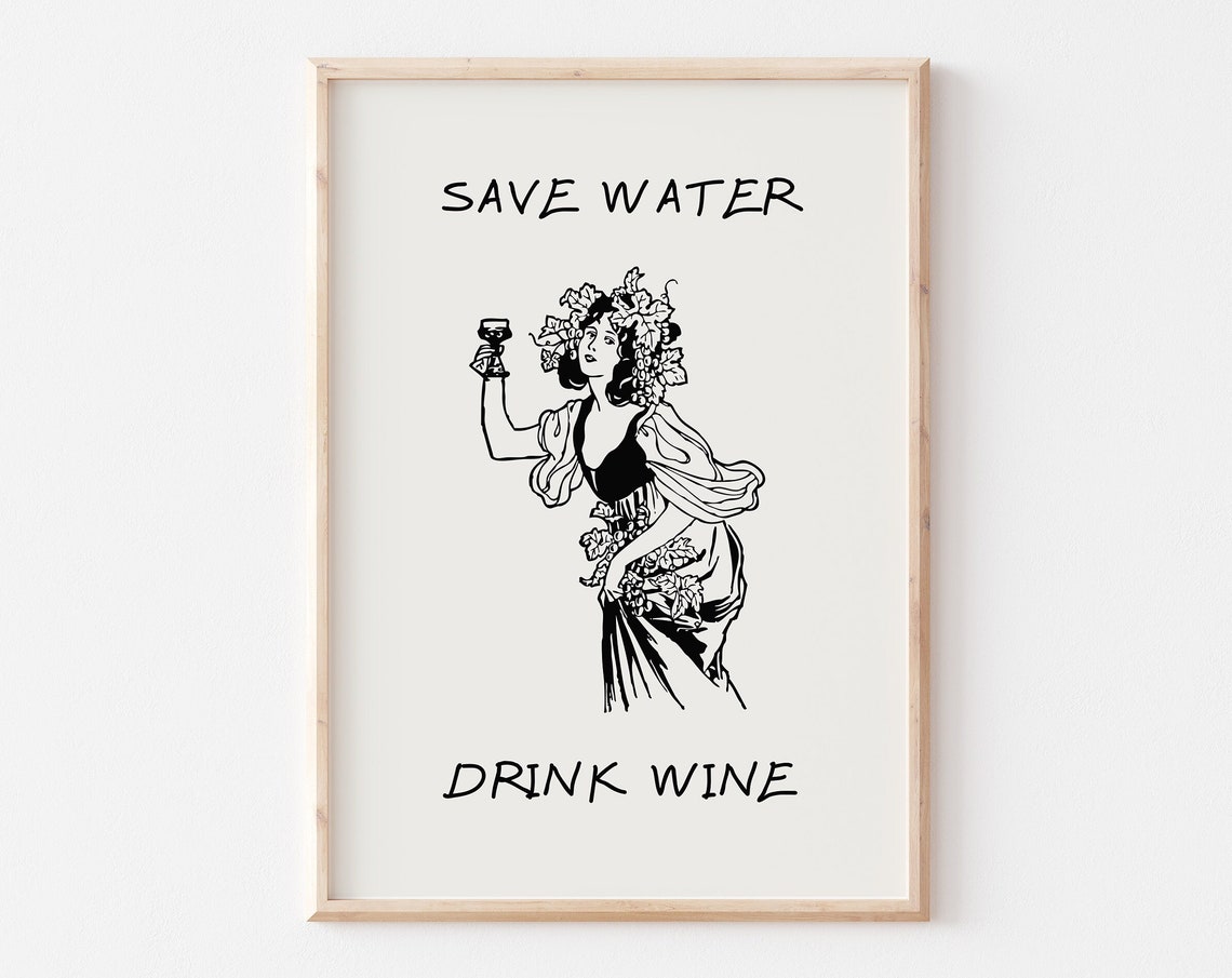 Save Water Drink Wine Art Nouveau Woman Vintage Toast Poster