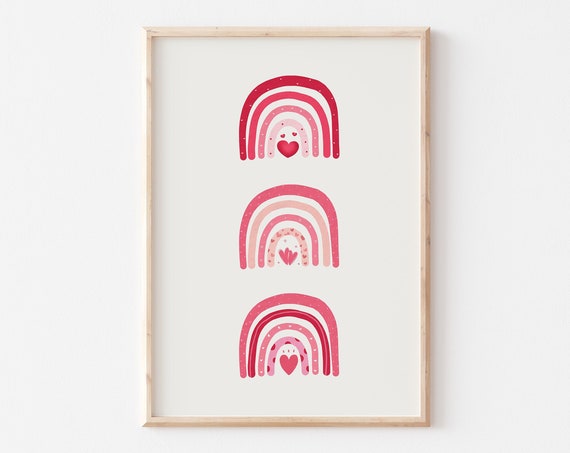 Valentines Pink Boho Rainbow Print Trendy Valentines Day Art Pink Valentines Watercolor Art Minimailst Valentines Day Decor