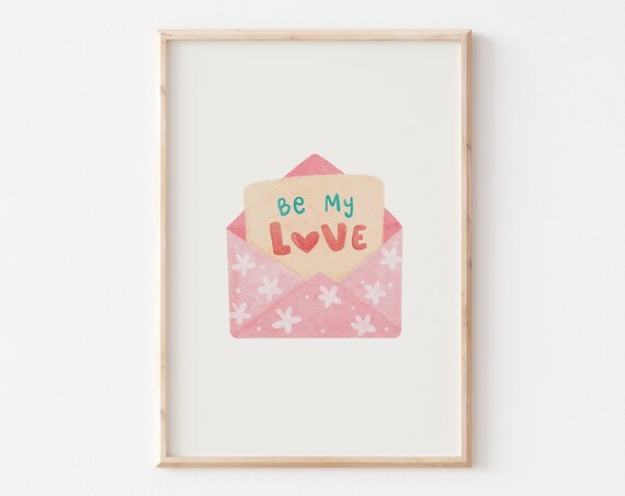 Trendy Pink Valentines Day Wall Art Be My Love Letter Print Valentines Day Watercolor Art Cute Minimalist Valentines Day Decor