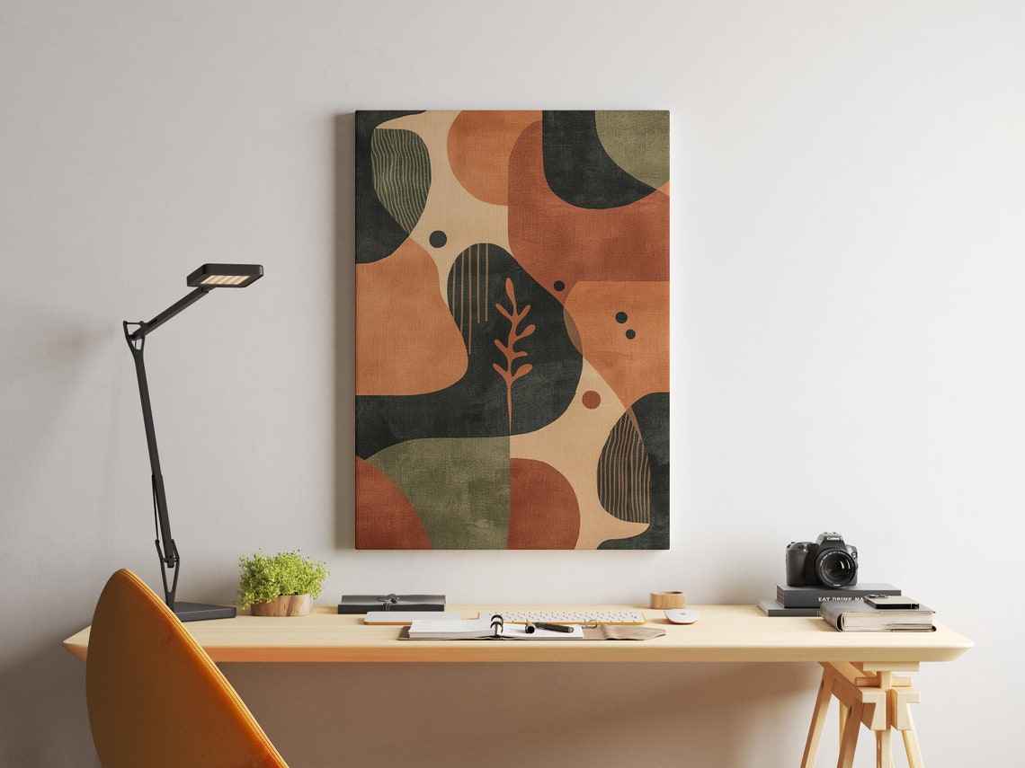 Rust and Olive Geometric Abstract Poster Mid Century Modern Artwork