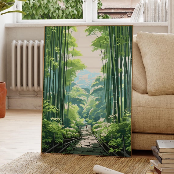 Lofi Art Print Of Bamboo Forest Path Anime Style Poster For Nature Enthusiasts Aesthetic Poster For Room Decor