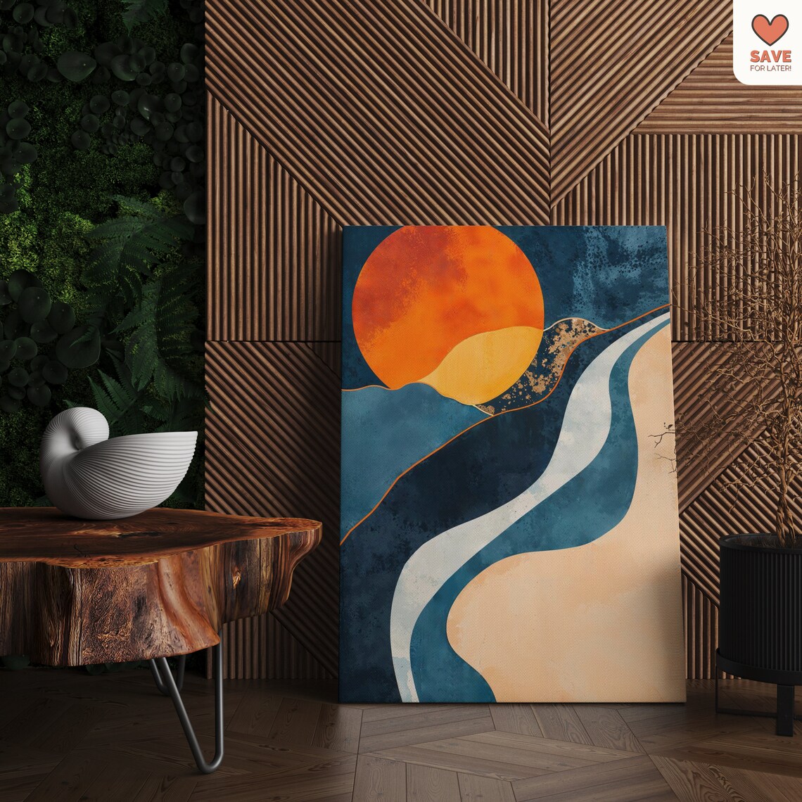 Burnt Orange Sun Abstract Ocean Waves Poster Minimalist Coastal Art - Image 2