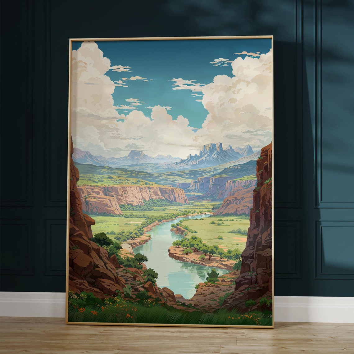 Red Rock Canyon River Valley With Mesas Under Big Sky Poster