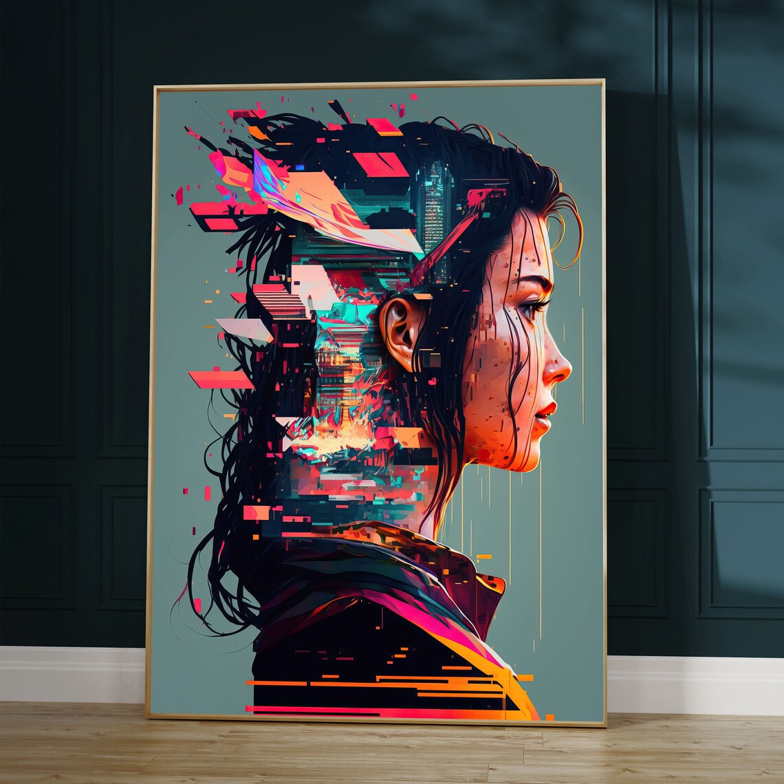 Cyberpunk Womans Face Neo-Noir Art Print