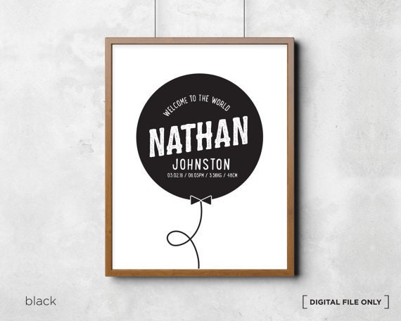 Art Print Birth Print Wall Art Balloon Personalized Birth Announcement Template Corjl
