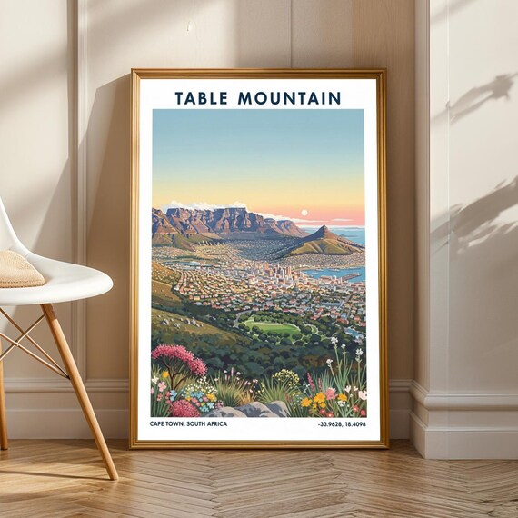Table Mountain Cape Town Sunset City South African Travel Poster
