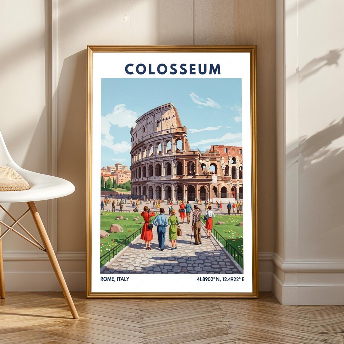 Rome Colosseum Visitors Strolling Retro Italian Landmark Travel Poster