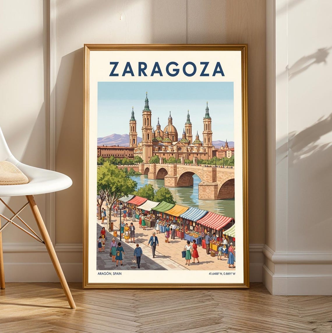 Zaragoza Basilica Del Pilar Riverside Market Bridge Scene Poster