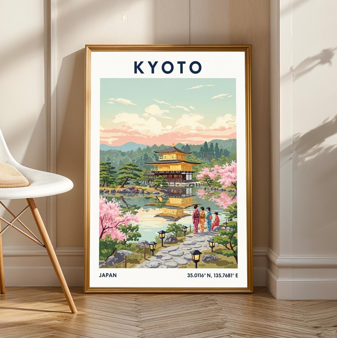Kyoto Kinkakuji Golden Pavilion Cherry Blossom Travel Poster