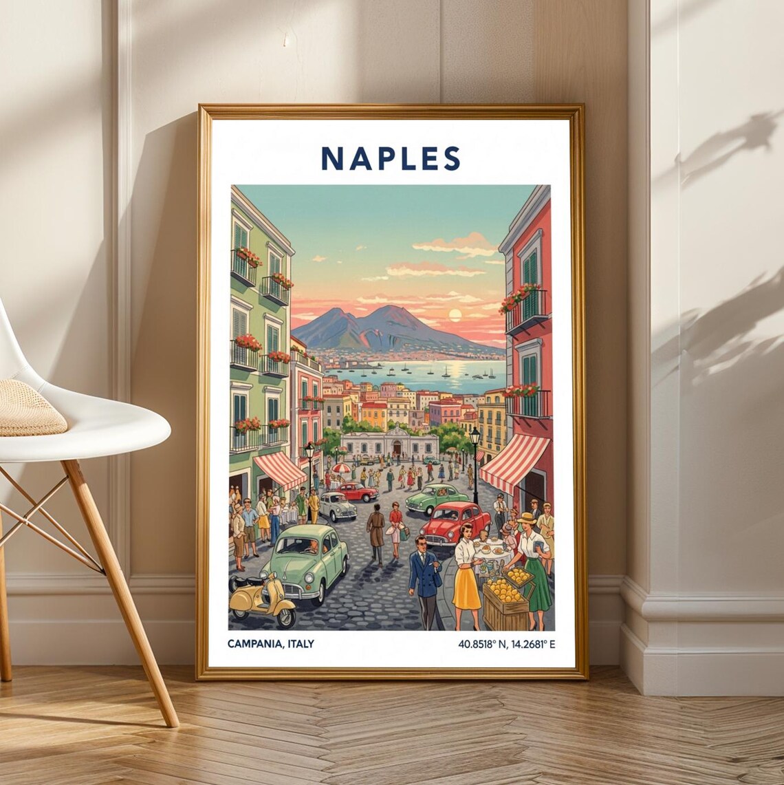 Naples Street Scene Vintage Italian Travel Poster