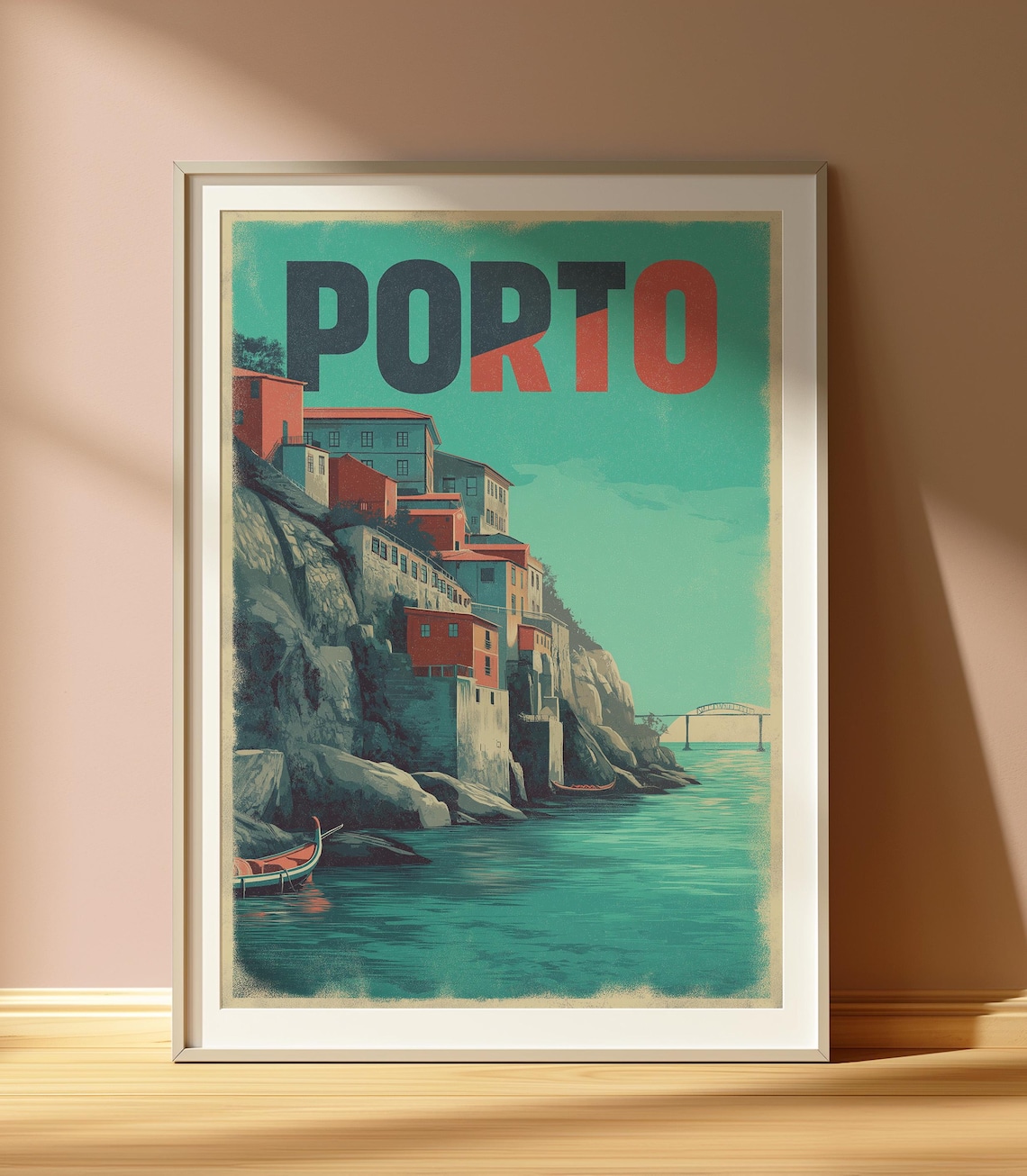 Porto Colorful Street Sunset Ocean View Portugal Travel Art Poster