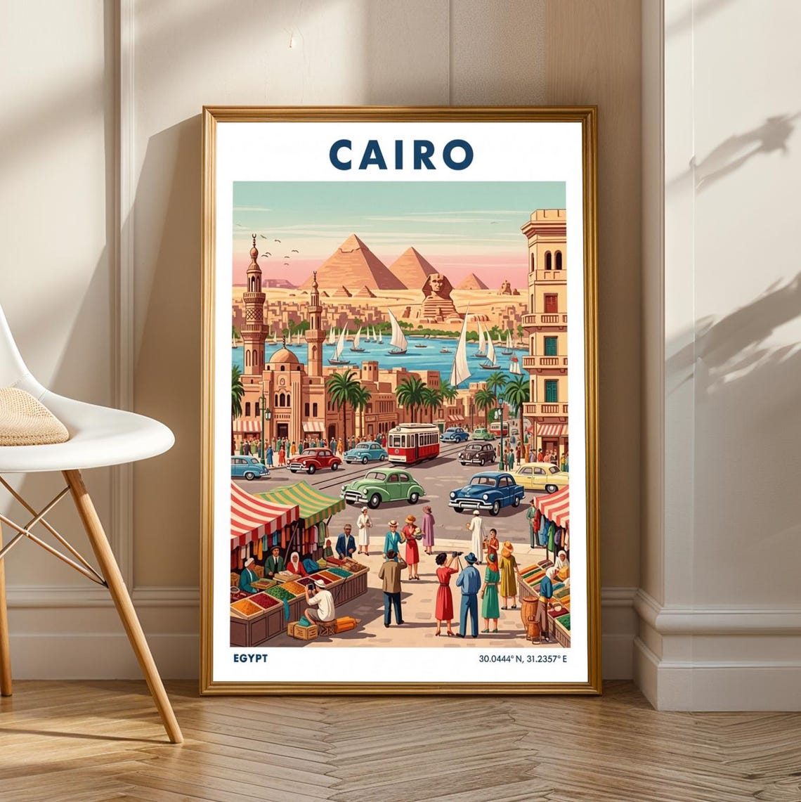 Cairo Pyramids of Giza Nile Market Vintage Egypt Travel Poster