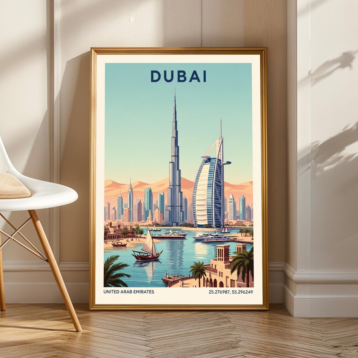 Dubai Skyline Poster, Modern Cityscape Travel Print