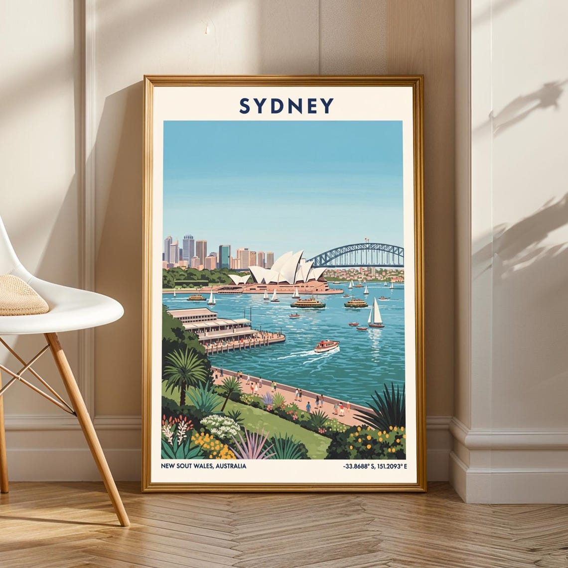 Sydney Australia Opera House Harbour Vintage Travel Art Poster